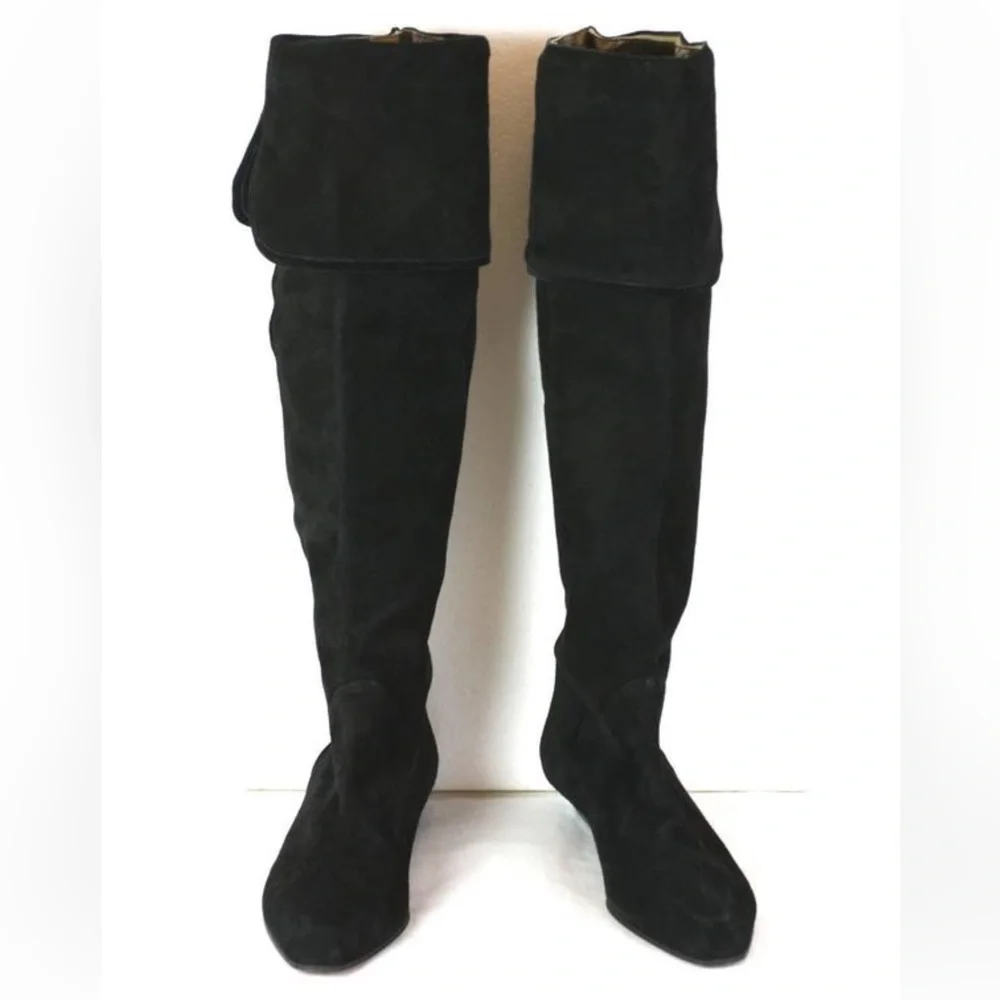 YSL Vintage High Black Suede Boots Over Knee Size 8.5